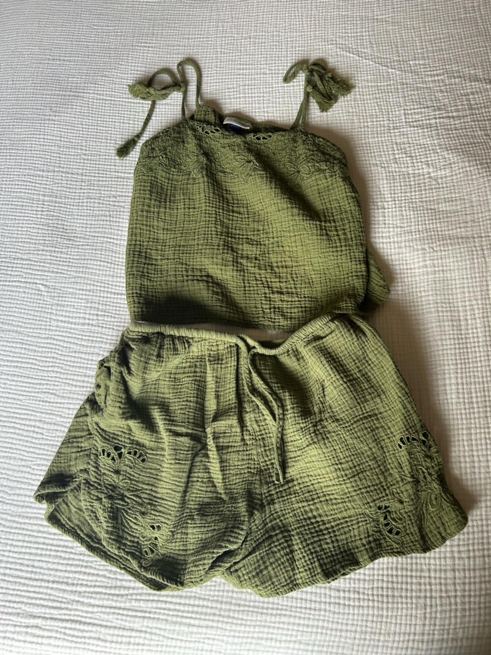 Cotton Olive Green Cotton Gauze set